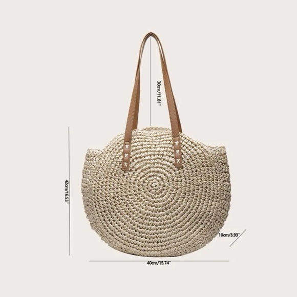 Boho straw round summer beach bag